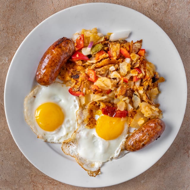 Eggs w/ Beef Sausage.