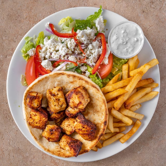 Chicken Souvlaki Platter.