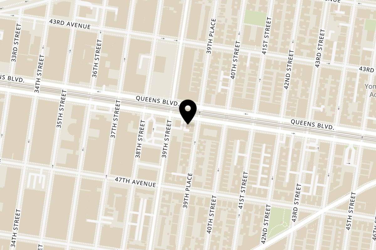 Map showing the location of Pete's Grill on 39-14 Queens Blvd in Sunnyside